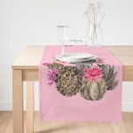 Realhomes Renkli Zemin Üzerinde Kaktüs Desenli Dijital Baskılı Özel Tasarım Süet Runner Realhomes