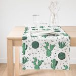 Realhomes Beyaz Zemin Üzerinde Renkli Kaktüs Desenli Dijital Baskılı Özel Tasarım Süet Runner Realhomes