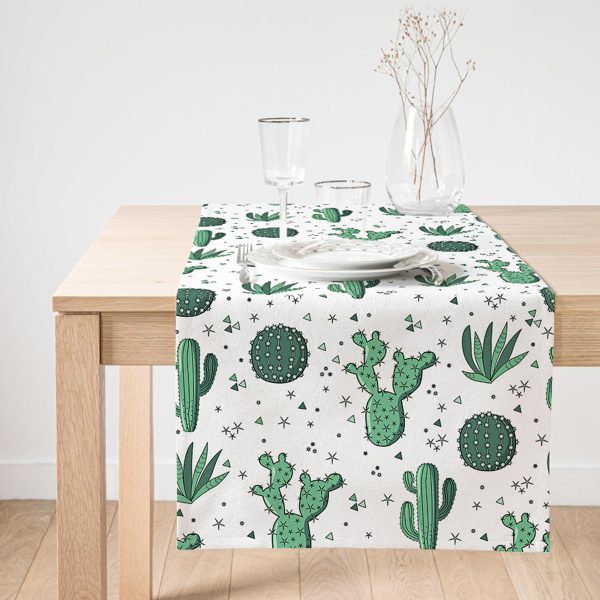 Realhomes Renkli Zemin Üzerinde Siyah Çizgili Kaktüs Desenli Dijital Baskılı Özel Tasarım Süet Runner Realhomes