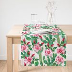 - SuetRunner-8874-Gorsel1 - Realhomes  Realhomes Beyaz Zemin Üzerinde Renkli Kaktüs Desenli Dijital Baskılı Özel Tasarım Süet Runner Realhomes