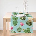 Realhomes Renkli Zemin Üzerinde Kaktüs Desenli Dijital Baskılı Özel Tasarım Süet Runner Realhomes