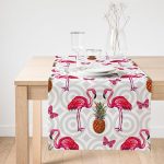 Realhomes Flamingo Desenli Dijital Baskılı Dekoratif Süet Runner Realhomes