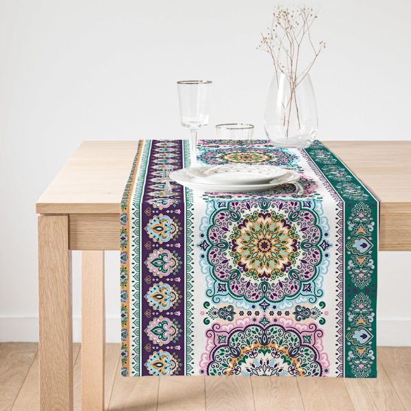 Realhomes Mercan Resimli Dijital Baskılı Dekoratif Süet Runner Realhomes