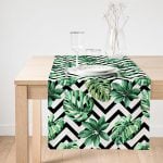 RealHomes Dijital Baskılı Yaprak Desenli  Süet Runner Realhomes