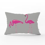 Gri Zemin Flamingo Desenli Dijital Dikdörtgen Yastık Kırlent Kılıfı Realhomes