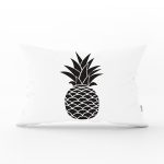 Siyah Beyaz Ananas Baskılı Dekoratif Dikdörtgen Yastık Kırlent Kılıfı Realhomes