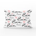 Love Baskılı Pembe Kalpli Dekoratif Dikdörtgen Yastık Kırlent Kılıfı Realhomes