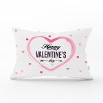 Kalp Motifli Happy Valentine's Day Baskılı Dikdörtgen Kırlent Kılıfı Realhomes
