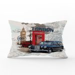 London Car Dijital Baskılı Dekoratif Dikdörtgen Yastık Kırlent Kılıfı Realhomes