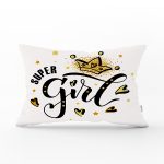 Super Gırl Yazı Desenli Dijital Baskılı Dekoratif Dikdörtgen Kırlent Kılıfı Realhomes