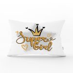 Super Gırl Yazı Desenli Dijital Baskılı Modern Dikdörtgen Kırlent Kılıfı Realhomes