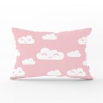 Pembe Zeminli Bulut Desenli Dijital Baskılı Dikdörtgen Kırlent Kılıfı Realhomes