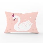 Pembe Zeminli Kuğu Desenli Dijital Baskılı Dikdörtgen Yastık Kılıfı Realhomes