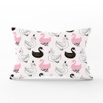 Pembe Zeminli Kuğu Resimli Dijital Baskılı Dikdörtgen Kırlent Kılıfı Realhomes