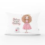 Sevimli Kız Motifli Dijital Baskılı Dekoratif Dikdörtgen Yastık Kırlent Kılıfı Realhomes