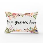 Love Grows Here Yazılı Dijital Baskılı Modern Dikdörtgen Yastık Kılıfı Realhomes
