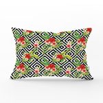 Geometrik Zeminde Çiçek Desenli Dikdörtgen Yastık Kırlent Kılıfı Realhomes