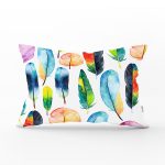 - Rh-Dik-2349-Gorsel1 - Realhomes  Renkli Tüyler ve Yapraklar Resimli Dekoratif Dikdörtgen Yastık Kırlent Kılıfı Realhomes