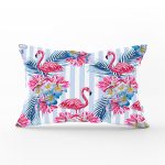 - Rh-Dik-2367-Gorsel1 - Realhomes Çizgili Flamingo Zeminli Dekoratif Dikdörtgen Yastık Kırlent Kılıfı Realhomes