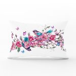 Şarmaşık Gül Desenli Kuş Dijital Baskılı Dikdörtgen Yastık Kırlent Kılıfı Realhomes