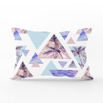 Mavi Geometrik Şekilli Palmiye Motifli Dijital Baskılı Dikdörtgen Yastık Kırlent Kılıfı Realhomes