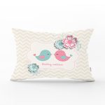 Açık Gri Zigzag Temalı Kuş Motifli Dekoratif Dikdörtgen Yastık Kırlent Kılıfı Realhomes