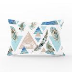 Kuş Tüyü Motifli Geometrik Şekiller Baskılı Dikdörtgen Yastık Kırlent Kılıfı Realhomes