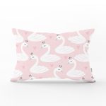 - Rh-Dik-2422-Gorsel1 - Realhomes Pembe Puan Temali Kuğu Motifli Dekoratif Dikdörtgen Yastık Kırlent Kılıfı Realhomes