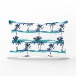 Mavi Yeşil Palmiye Çizimli Dekoratif Dikdörtgen Yastık Kırlent Kılıfı Realhomes