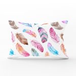 - Rh-Dik-2431-Gorsel1 - Realhomes Renkli Kuş Tüyleri Çizimli Dijital Baskılı Dikdörtgen Yastık Kırlent Kılıfı Realhomes