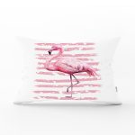 - Rh-Dik-2464-Gorsel1 - Realhomes Pudra Çizgi Desenli Flamingo BAskılı Dekoratif Dikdörtgen Yastık Kırlent Kılıfı Realhomes