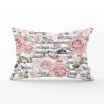 Gri Çizgi Desenli Kavaniçe Çiçek Motifli Dikdörtgen Yastık Kırlent Kılıfı Realhomes