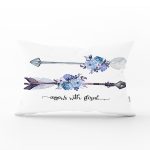 Mavi Ok Çizimli Çiçek Desenli Dekoratif Dikdörtgen Yastık Kırlent Kılıfı Realhomes