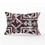 - Rh-Dik-2525-Gorsel1 - Realhomes Siyah Beyaz Puanlı Çiçek Çizimli Modern Dikdörtgen Yastık Kırlent Kılıfı Realhomes