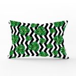 - Rh-Dik-2533-Gorsel1 - Realhomes  Zigzag Zebra Temalı Yaprak Çizimli Dijital Baskılı Dikdörtgen Yastık Kırlent Kılıfı Realhomes