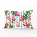 - Rh-Dik-2544-Gorsel1 - Realhomes Flamingo Motifli Şerit Desenli Dekoratif Dikdörtgen Yastık Kırlent Kılıfı Realhomes