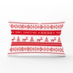 - Rh-Dik-3026-Gorsel1 - Realhomes Merry Christmas Kanaviçe Görünümlü Geyikler Baskılı Dikdörtgen Yastık Kırlent Kılıfı Realhomes