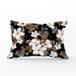 Siyah Zeminde 3D Çiçekler Temalı Modern Dikdörtgen Yastık Kırlent Kılıfı Realhomes