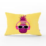 Sarı Zeminde Pembe Ananas Modern Tasarımlı Dikdörtgen Yastık Kırlent Kılıfı Realhomes