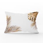 Altın Renkli 3D Palmiye Yaprakları Modern Dikdörtgen Yastık Kırlent Kılıfı Realhomes
