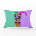 - Rh-Dik-3202-Gorsel1 - Realhomes Yeşil ve Mor Ananas Temalı Özel Tasarım Dikdörtgen Yastık Kırlent Kılıfı Realhomes