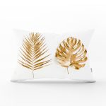 3D Altın Görünümlü Palmiye Yaprakları Modern Dikdörtgen Yastık Kırlent Kılıfı Realhomes