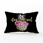 Siyah Zeminde Cool Ananas Desenli Modern Dikdörtgen Yastık Kırlent Kılıfı Realhomes
