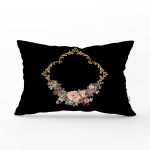 - Rh-Dik-3241-Gorsel1 - Realhomes Siyah Zeminde Otantik Çiçekler Özel Tasarım Dikdörtgen Yastık Kırlent Kılıfı Realhomes