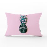 - Rh-Dik-3244-Gorsel1 - Realhomes Pembe Zeminde 3D Ananas Temalı Modern Dikdörtgen Yastık Kırlent Kılıfı Realhomes