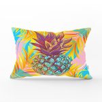 - Rh-Dik-3246-Gorsel1 - Realhomes Renkli Yaprak Zeminli Ananas Detaylı Modern Dikdörtgen Yastık Kırlent Kılıfı Realhomes