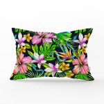 Lacivert Zeminli Tropikal Desenli Dijital Baskılı Dikdörtgen Yastık Kırlent Kılıfı Realhomes