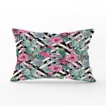 - Rh-Dik-3319-Gorsel1 - Realhomes Geometrik Zeminde Çiçek ve Kaktüsler Özel Tasarım Dikdörtgen Yastık Kırlent Kılıfı Realhomes