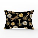 Siyah Zeminde Etnik Objeler Özel Tasarımlı Dikdörtgen Yastık Kırlent Kılıfı Realhomes