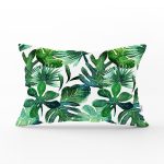 - Rh-Dik-3333-Gorsel1 - Realhomes Suluboya Tropikal Yapraklar Desenli Özel Tasarım Dikdörtgen Yastık Kırlent Kılıfı Realhomes